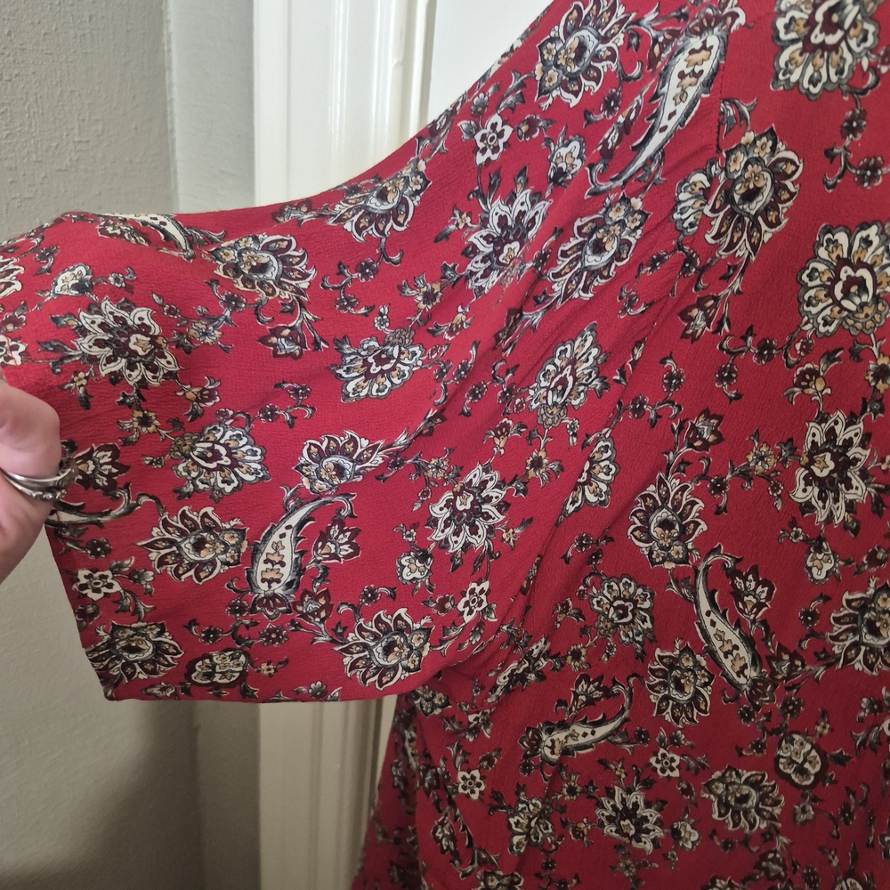Karen Kane Red Floral Tie-Front Blouse Boho Western 2XL - Picture 4 of 6